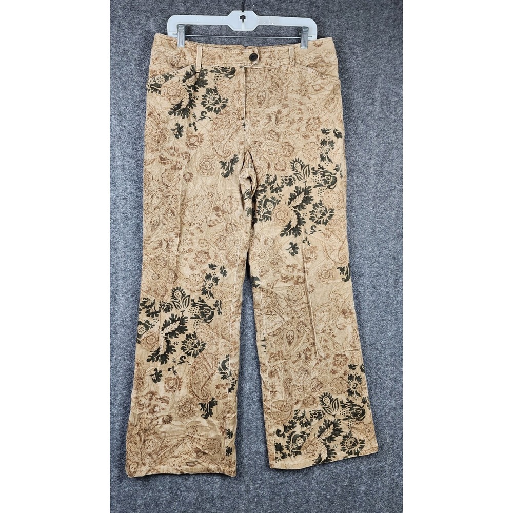 Madison Studio Pants Women 12 Brown Floral Paisley Corduroy Straight Leg